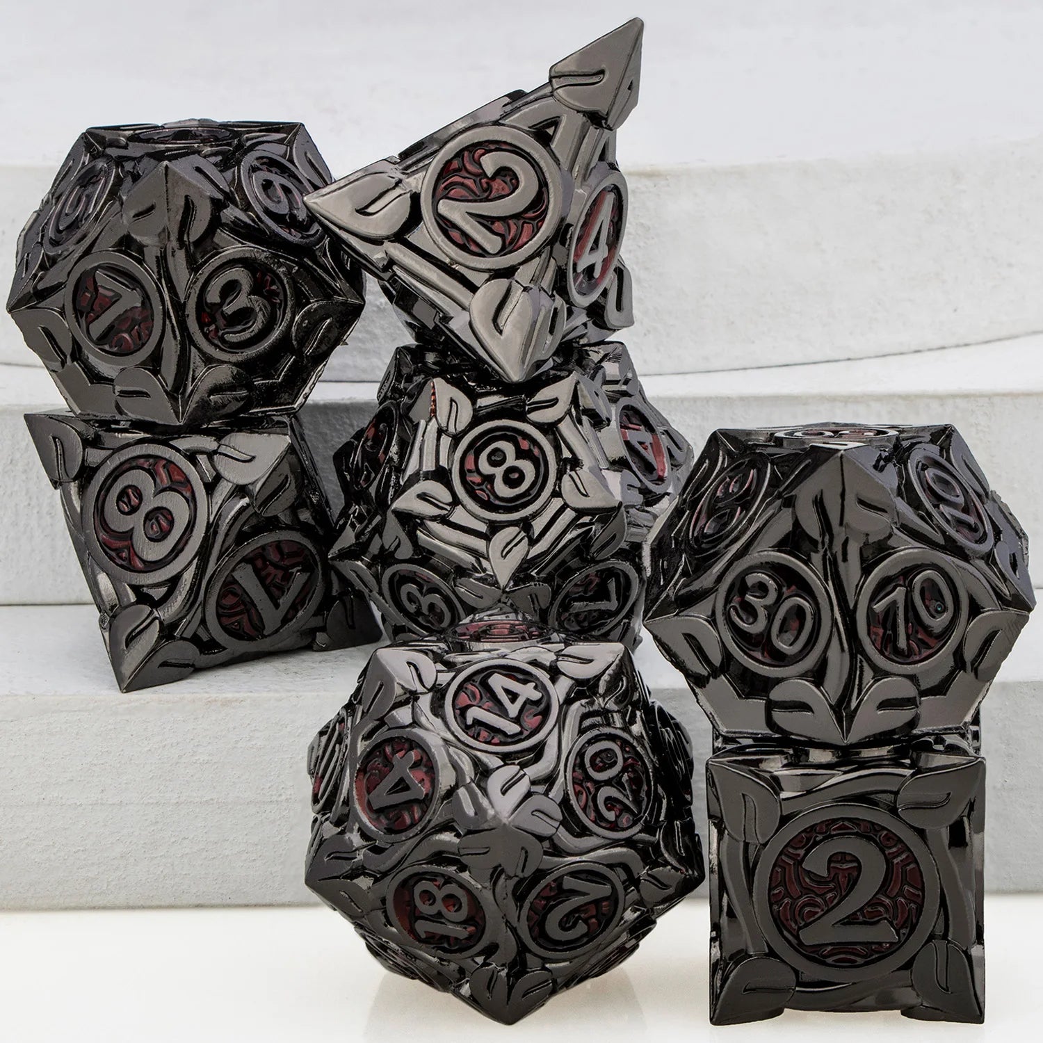 Ironflame – Metal 7‑Piece Dice Set