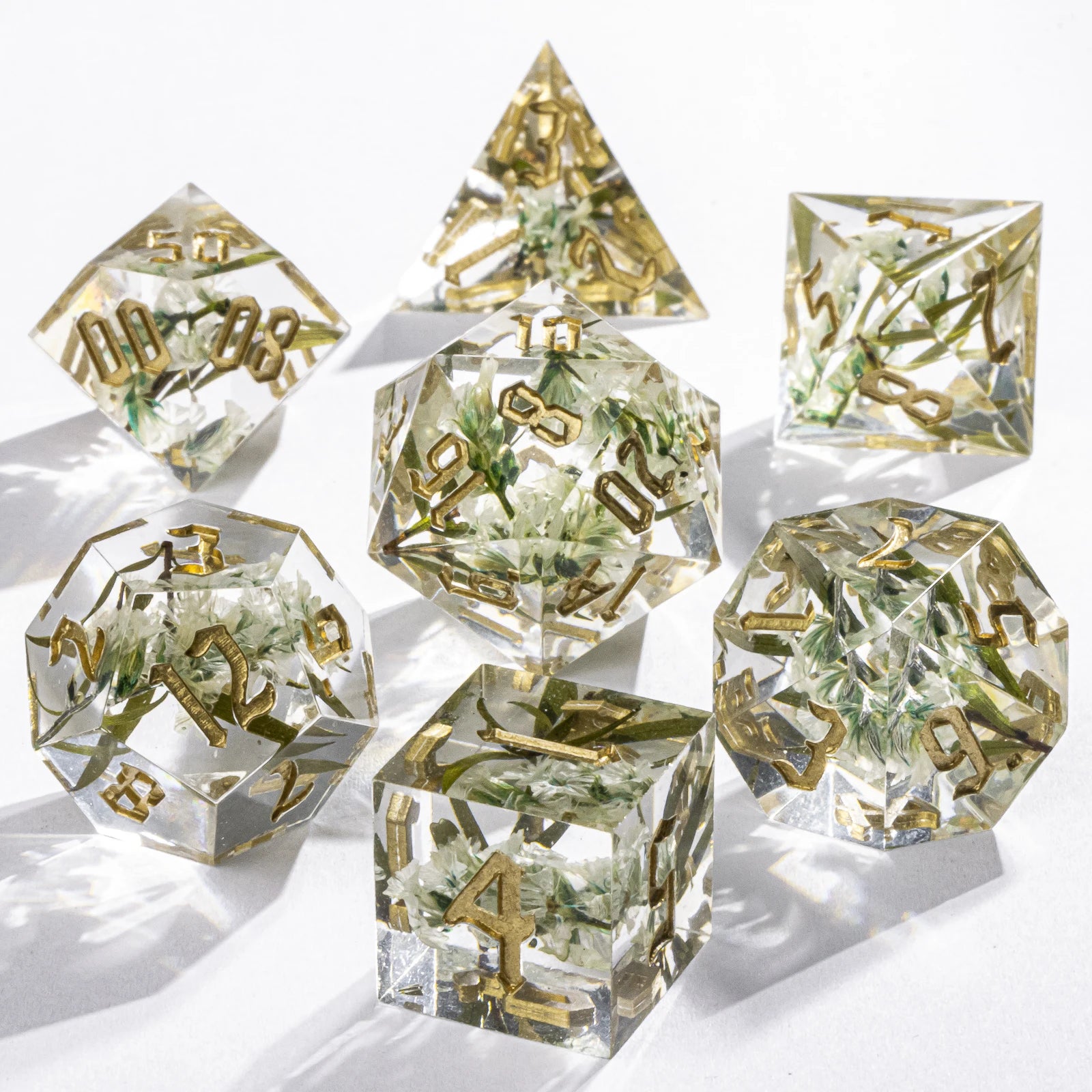 Celestial Halo – Resin 7‑Piece Dice Set