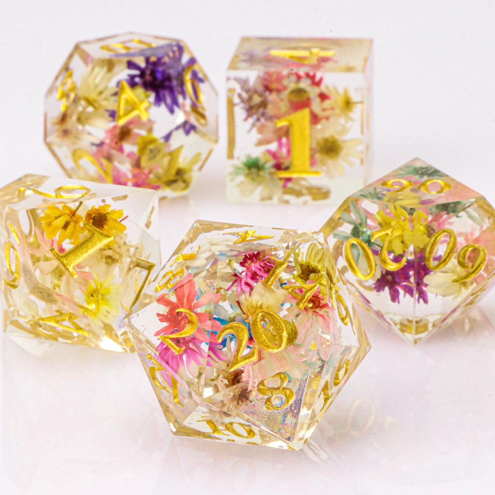 Celestial Halo – Resin 7‑Piece Dice Set