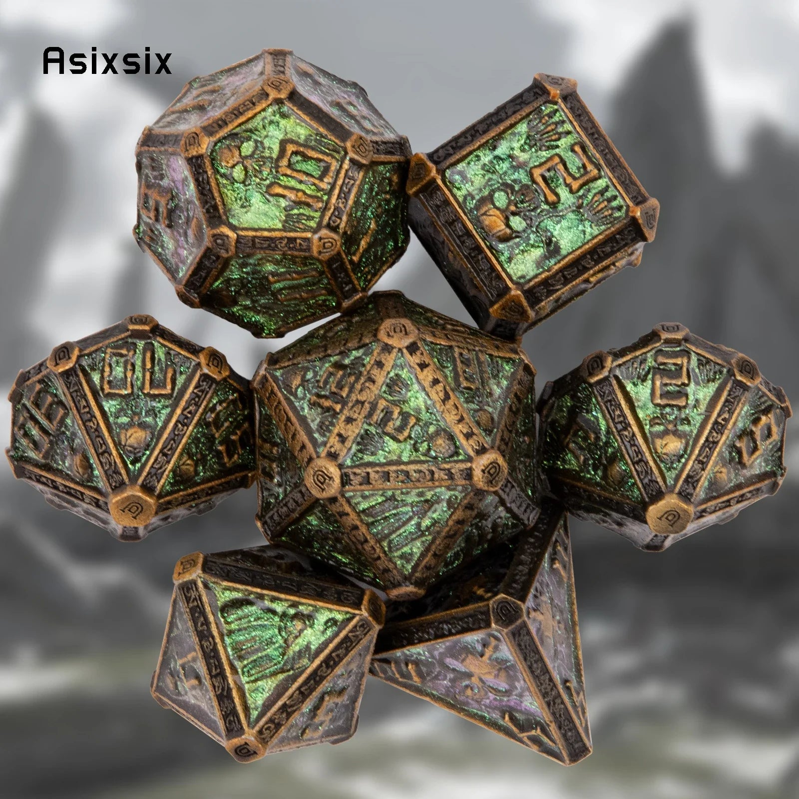 Gilded Fang – Metal 7‑Piece Dice Set