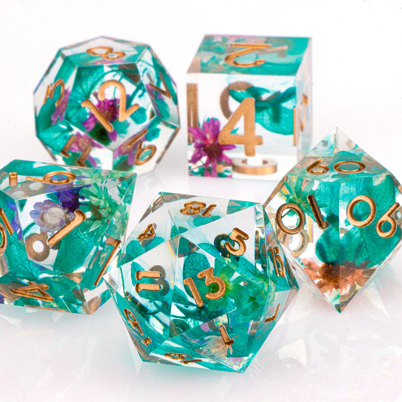 Celestial Halo – Resin 7‑Piece Dice Set