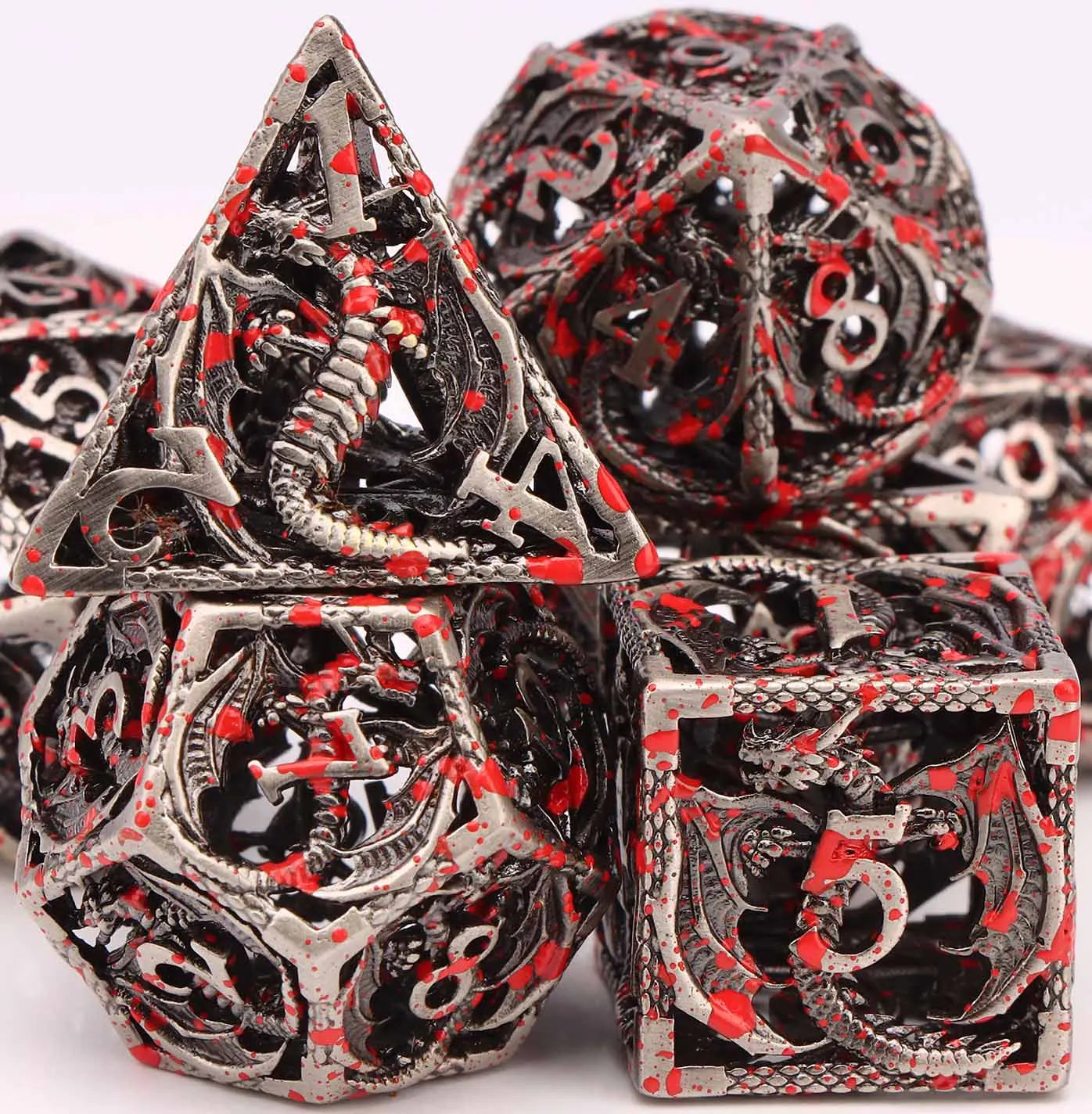 Flamecrest – Metal 7‑Piece Dice Set