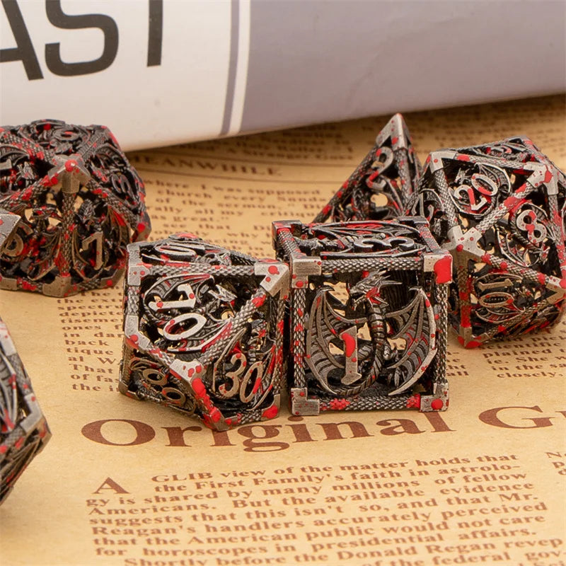Flamecrest – Metal 7‑Piece Dice Set