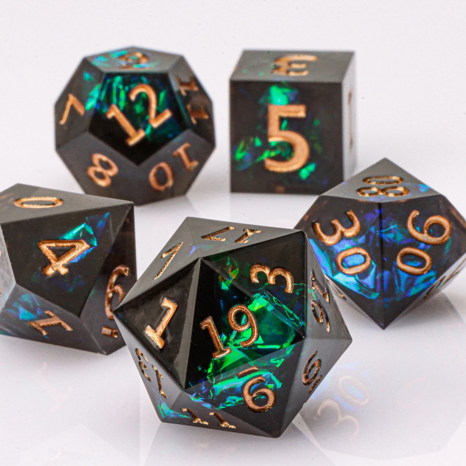 Celestial Halo – Resin 7‑Piece Dice Set
