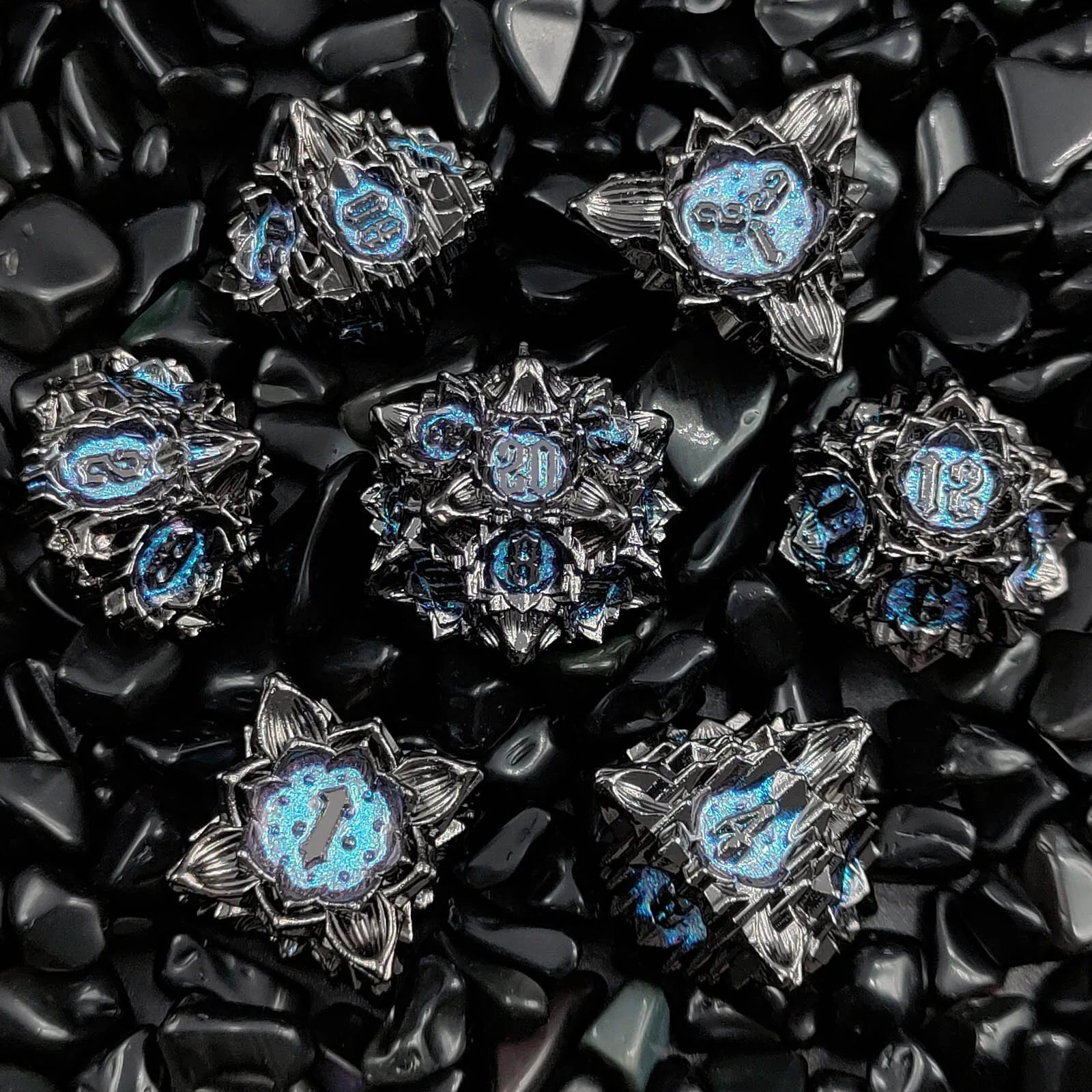 Arcane Aegis – Metal 7‑Piece Dice Set