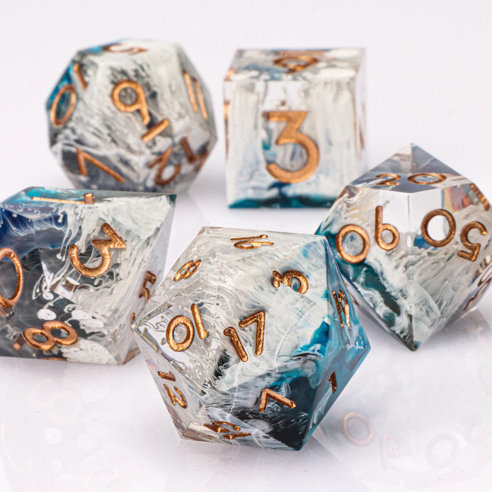 Celestial Halo – Resin 7‑Piece Dice Set
