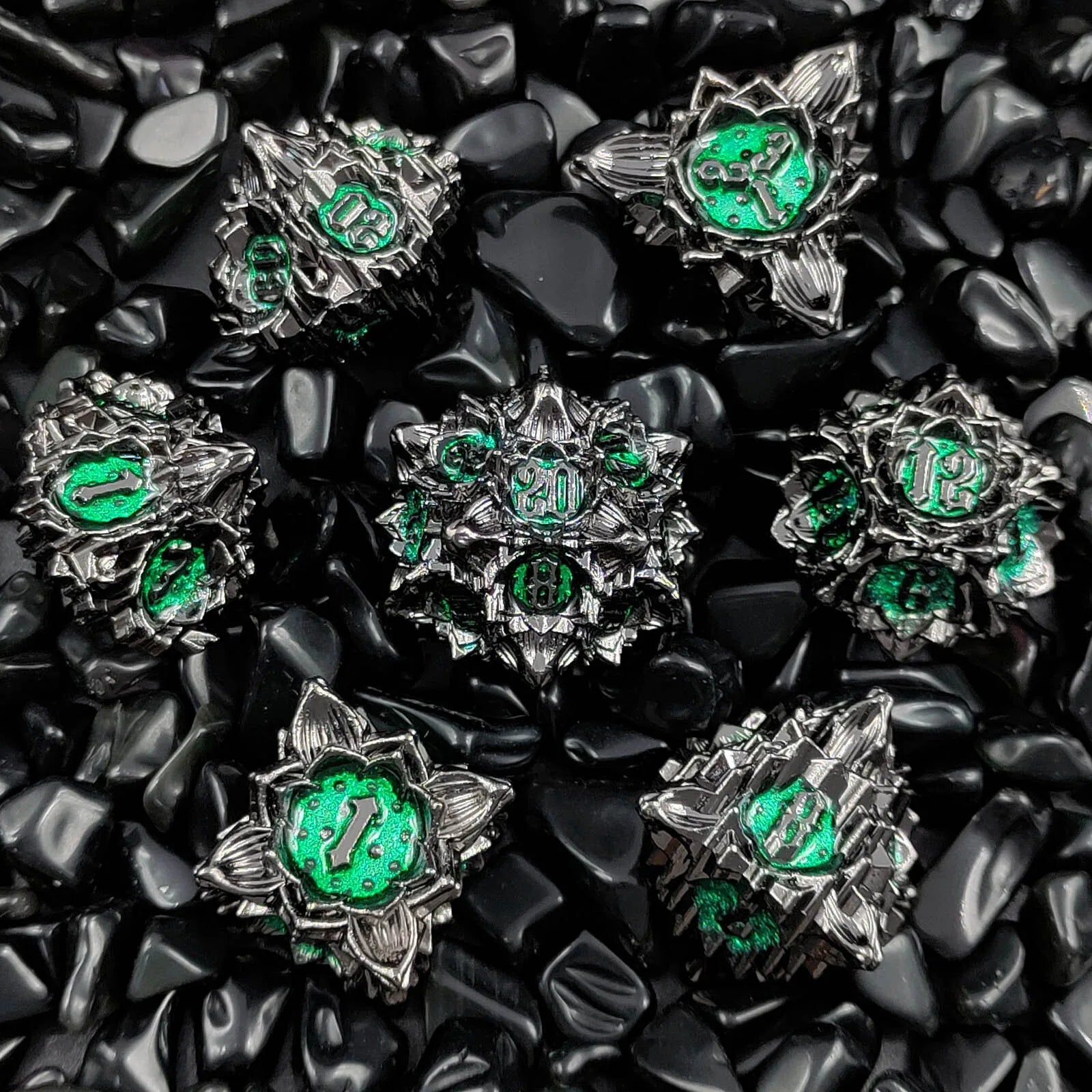 Arcane Aegis – Metal 7‑Piece Dice Set