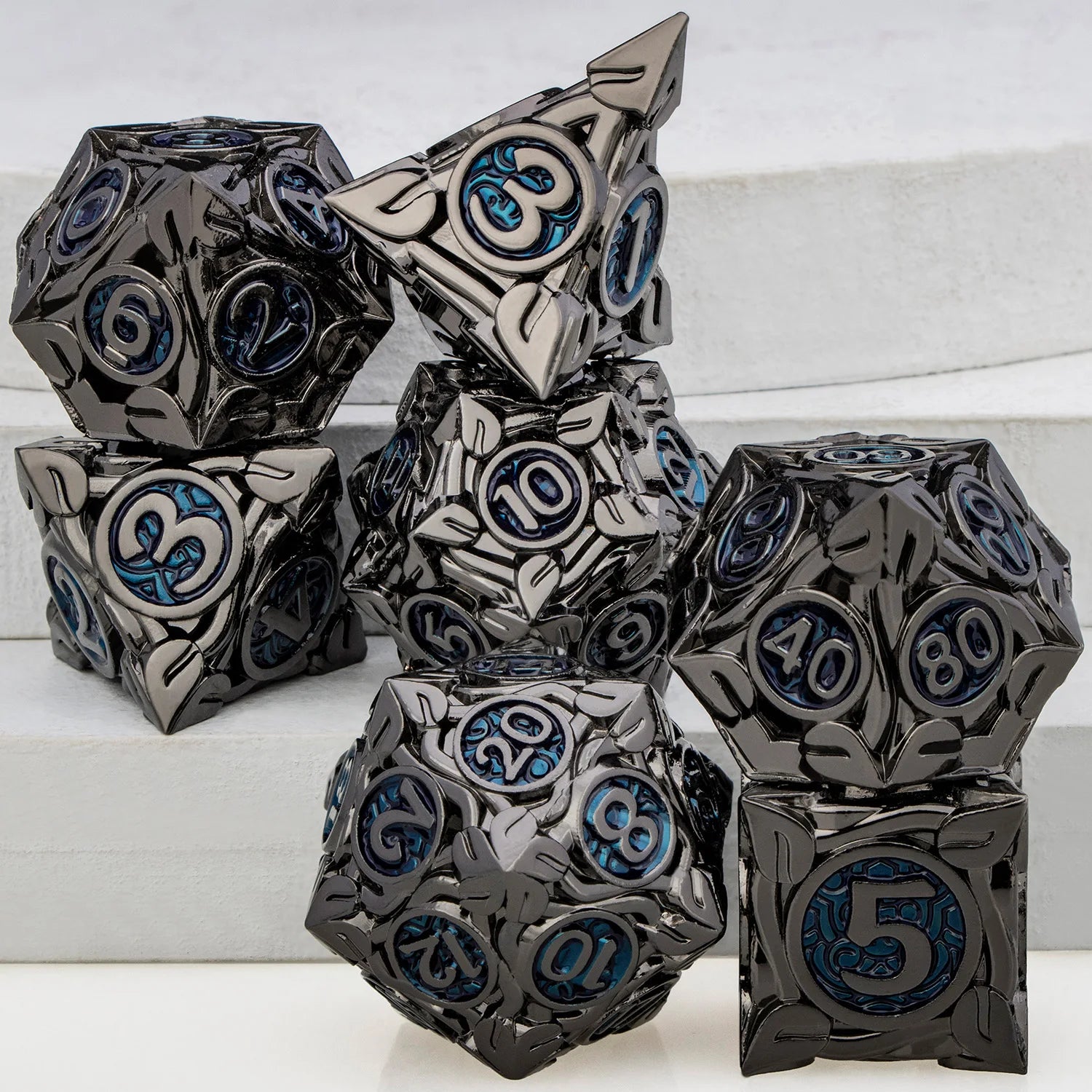 Ironflame – Metal 7‑Piece Dice Set