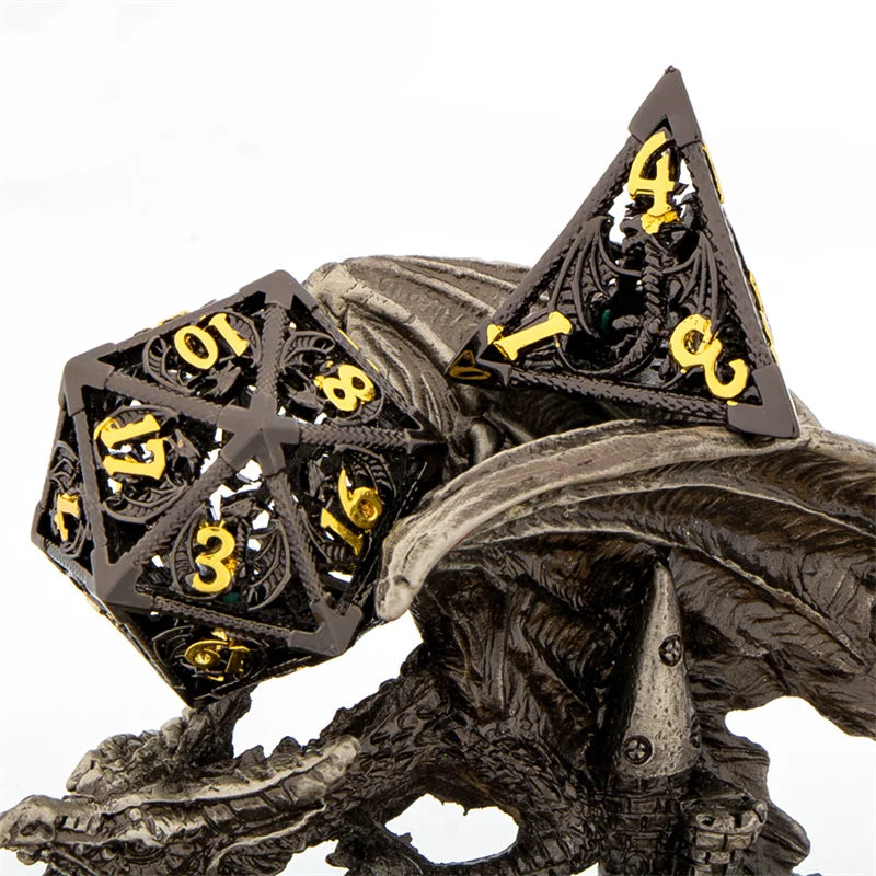Flamecrest – Metal 7‑Piece Dice Set