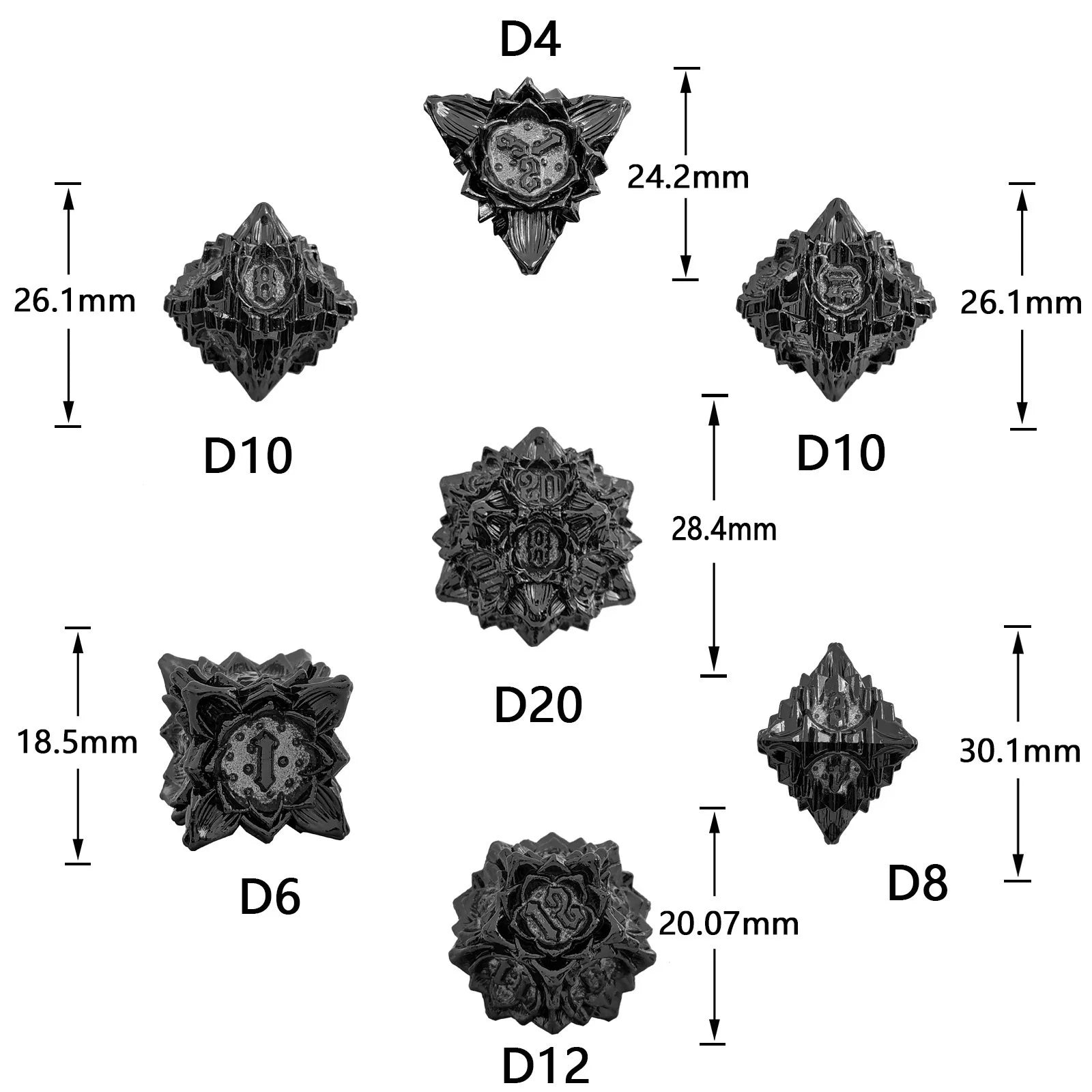 Arcane Aegis – Metal 7‑Piece Dice Set