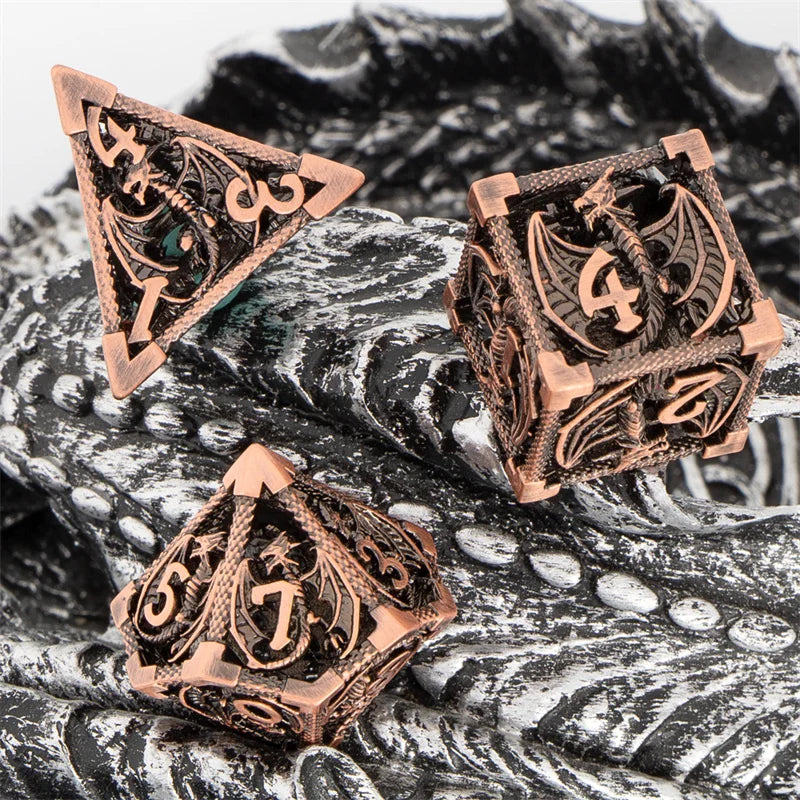 Flamecrest – Metal 7‑Piece Dice Set