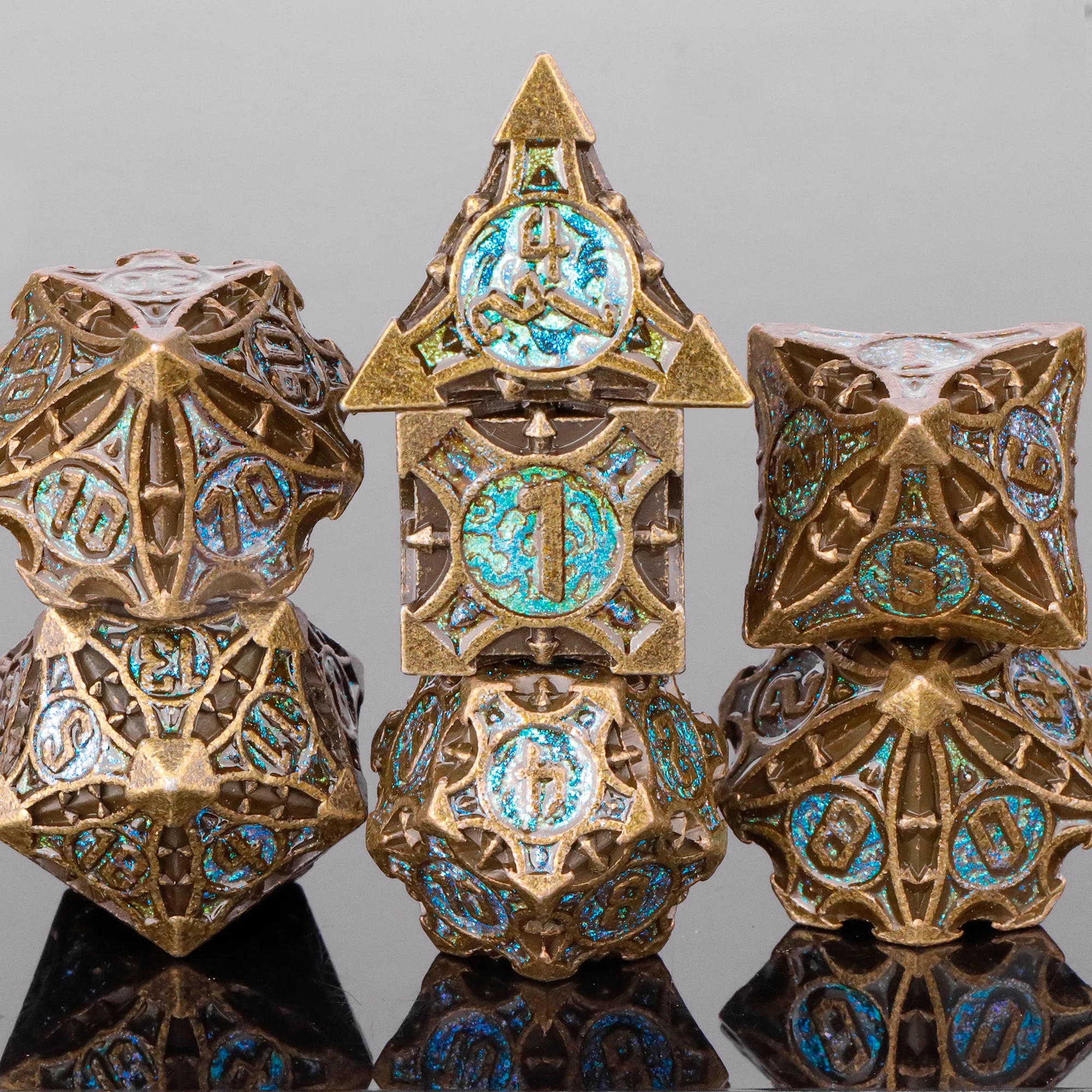 Ethereal Halo – Metal 7‑Piece Dice Set