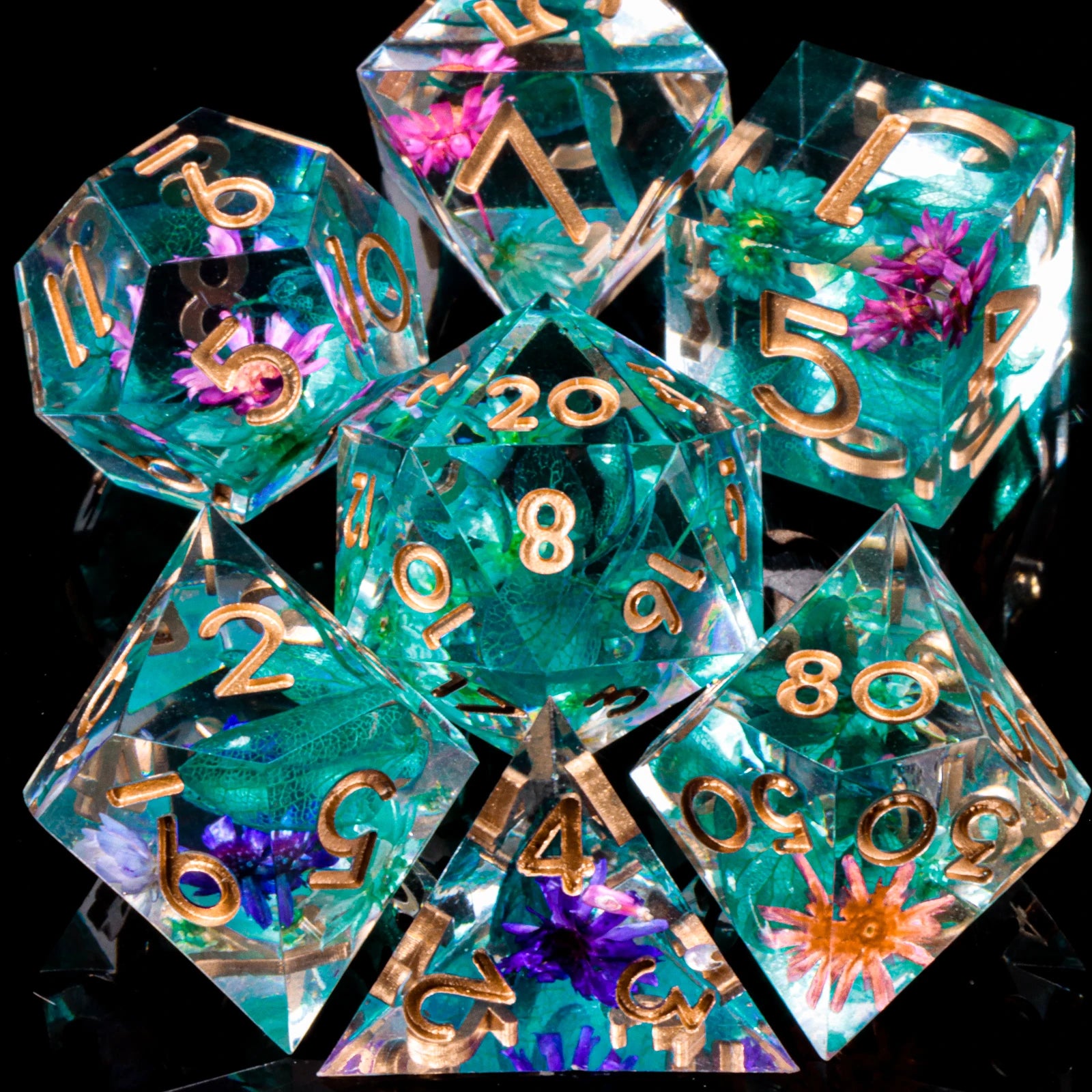 Celestial Halo – Resin 7‑Piece Dice Set