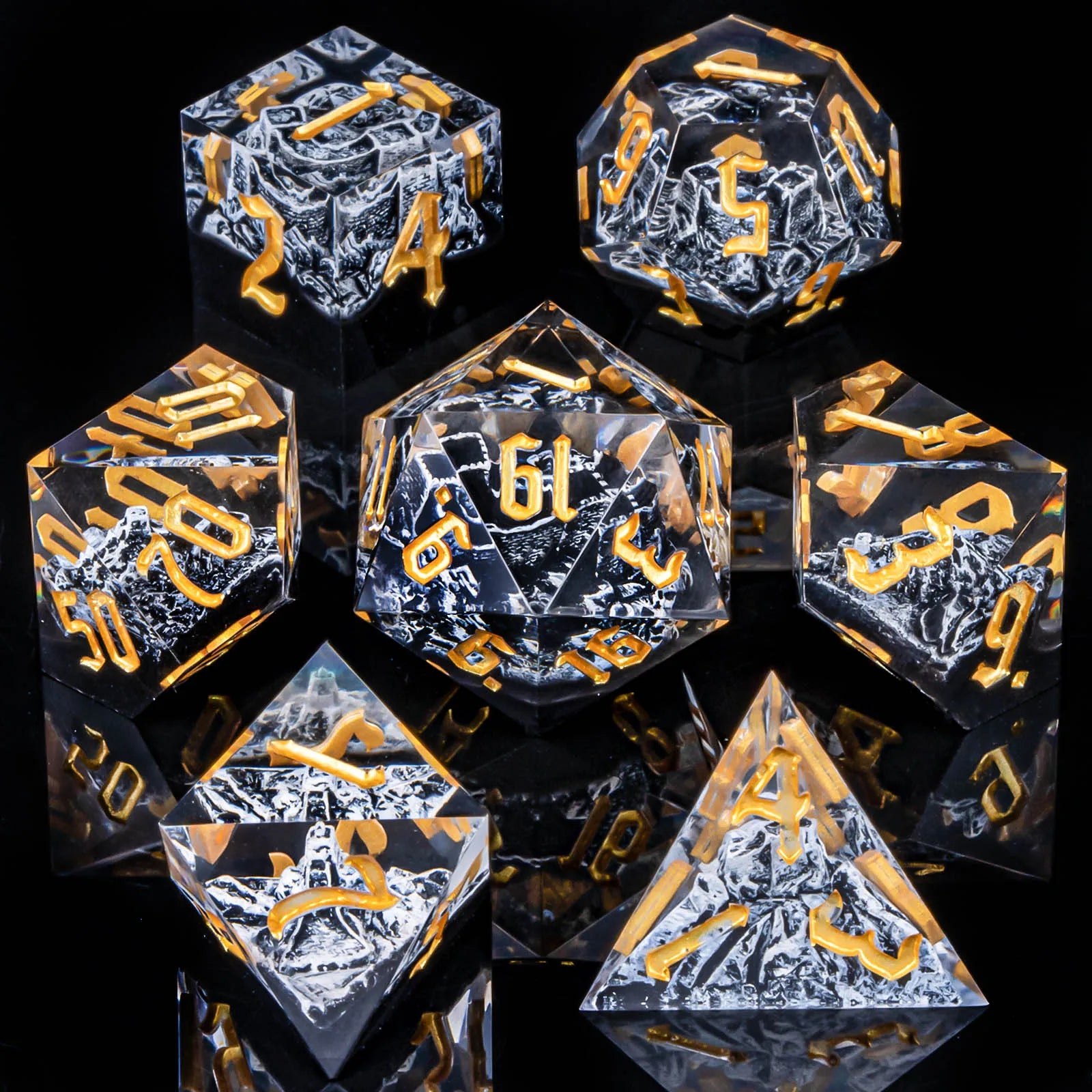 Sunshard – Resin 7‑Piece Dice Set