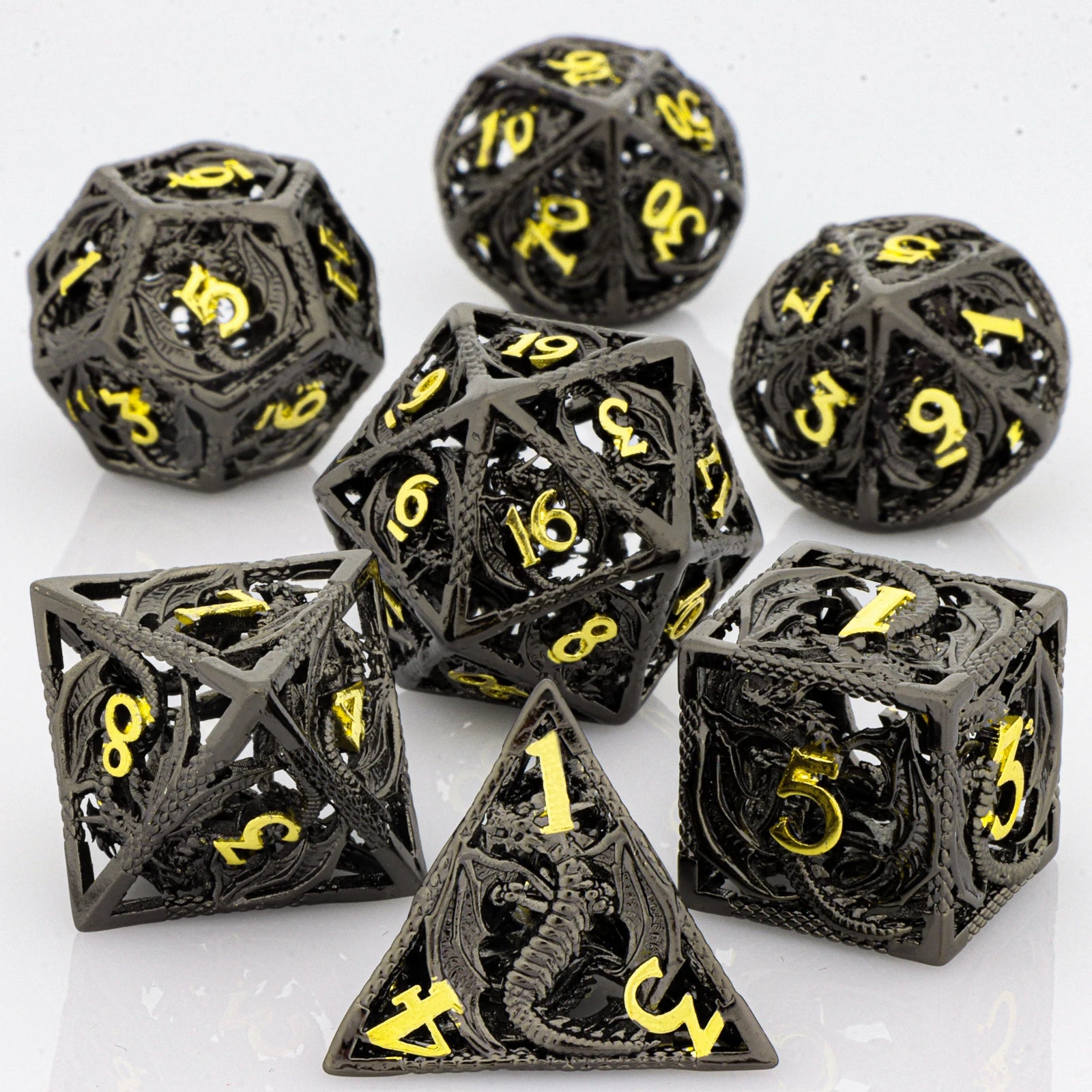Flamecrest – Metal 7‑Piece Dice Set
