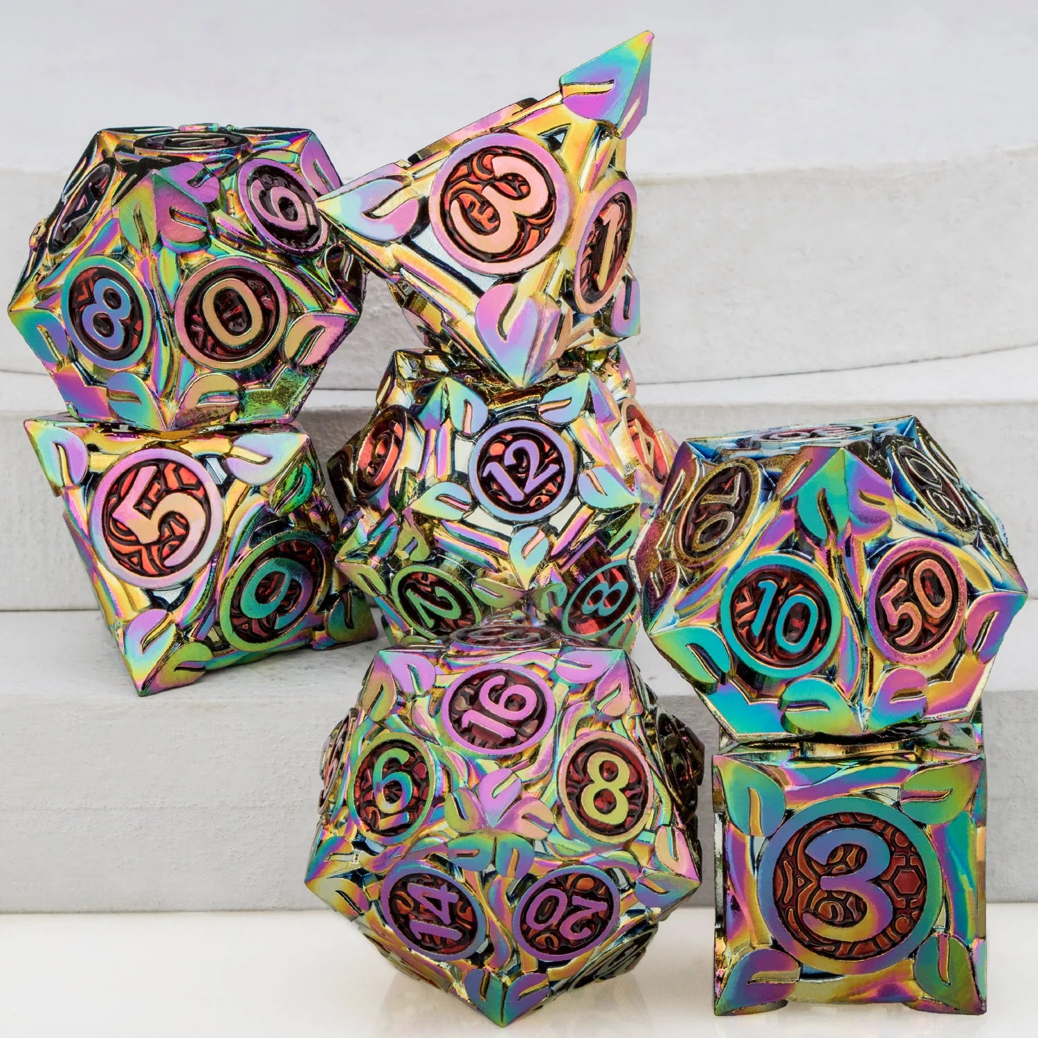 Ironflame – Metal 7‑Piece Dice Set