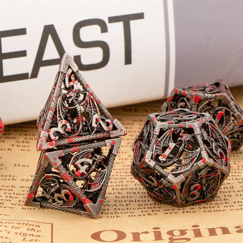 Flamecrest – Metal 7‑Piece Dice Set