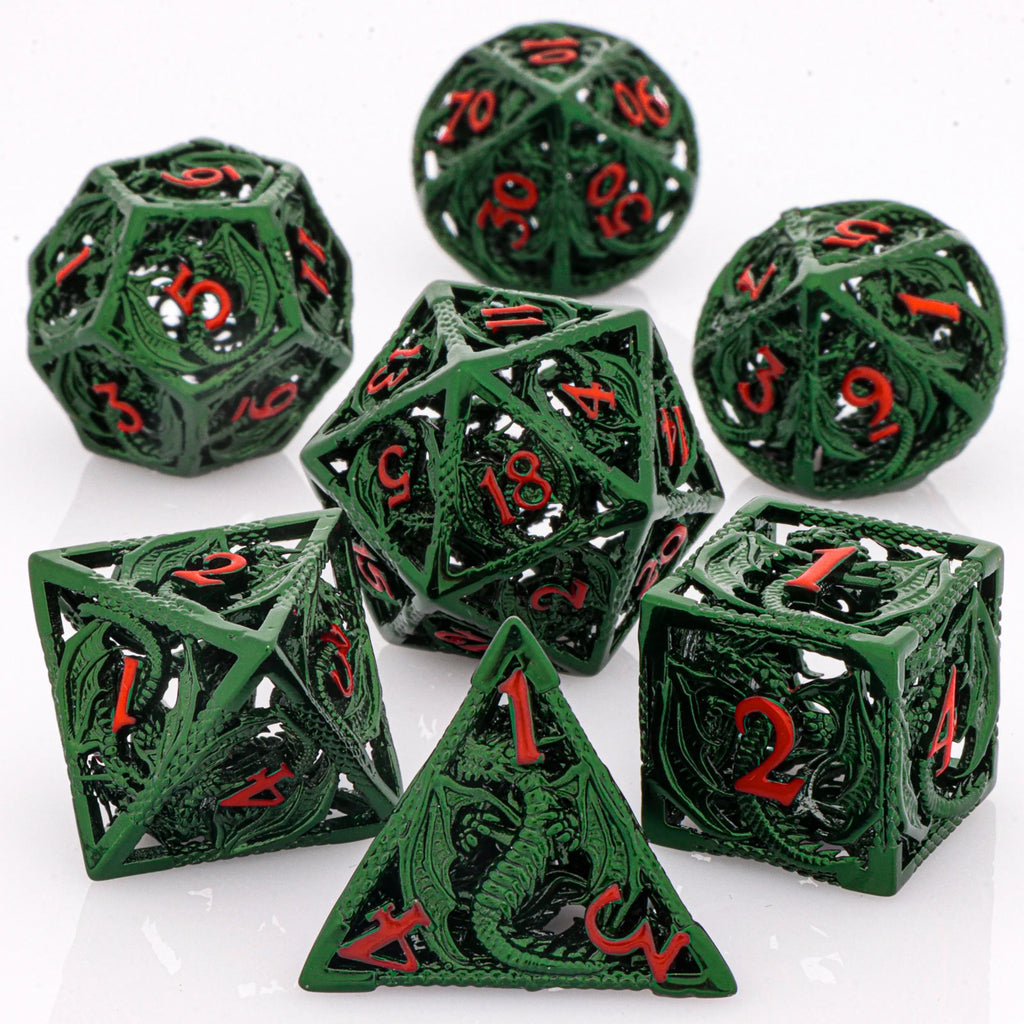 Flamecrest – Metal 7‑Piece Dice Set