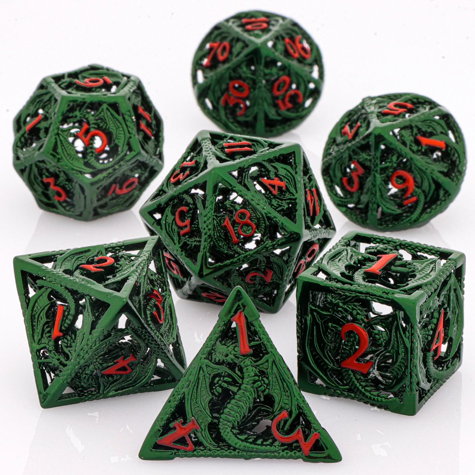 Flamecrest – Metal 7‑Piece Dice Set