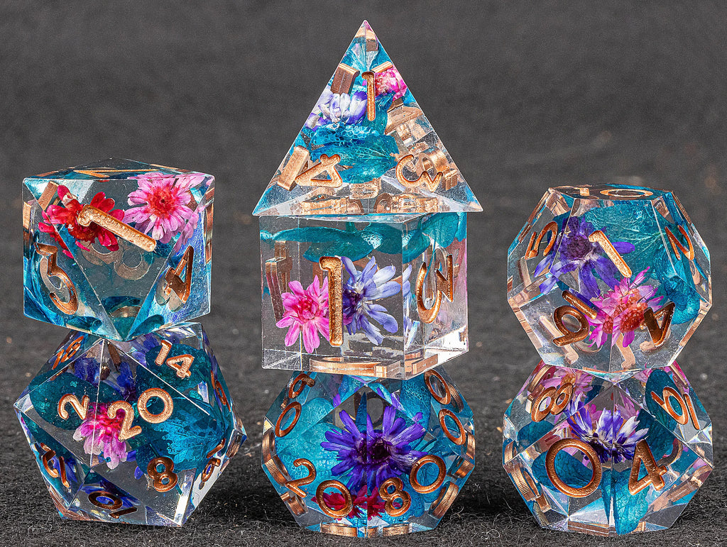Celestial Halo – Resin 7‑Piece Dice Set