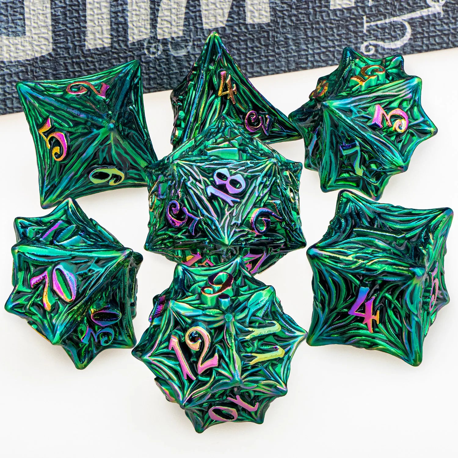 Ironflame – Metal 7‑Piece Dice Set