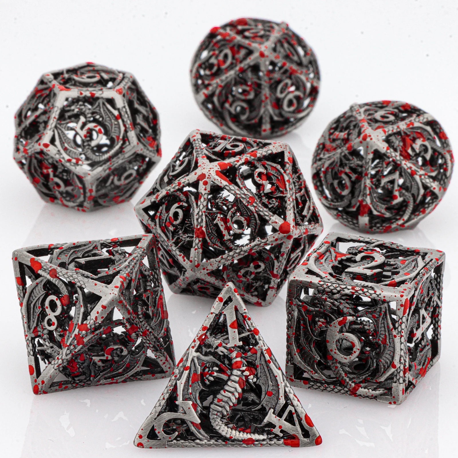 Flamecrest – Metal 7‑Piece Dice Set
