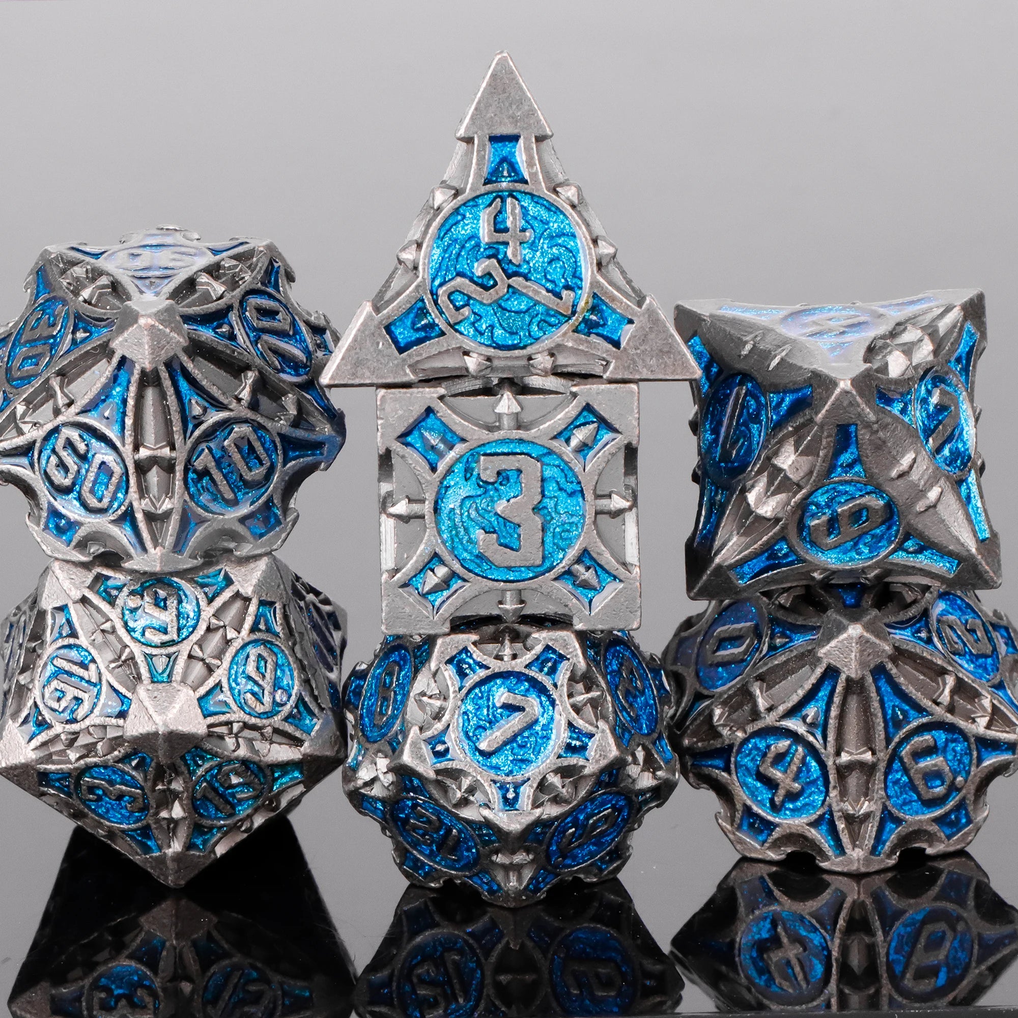 Ethereal Halo – Metal 7‑Piece Dice Set