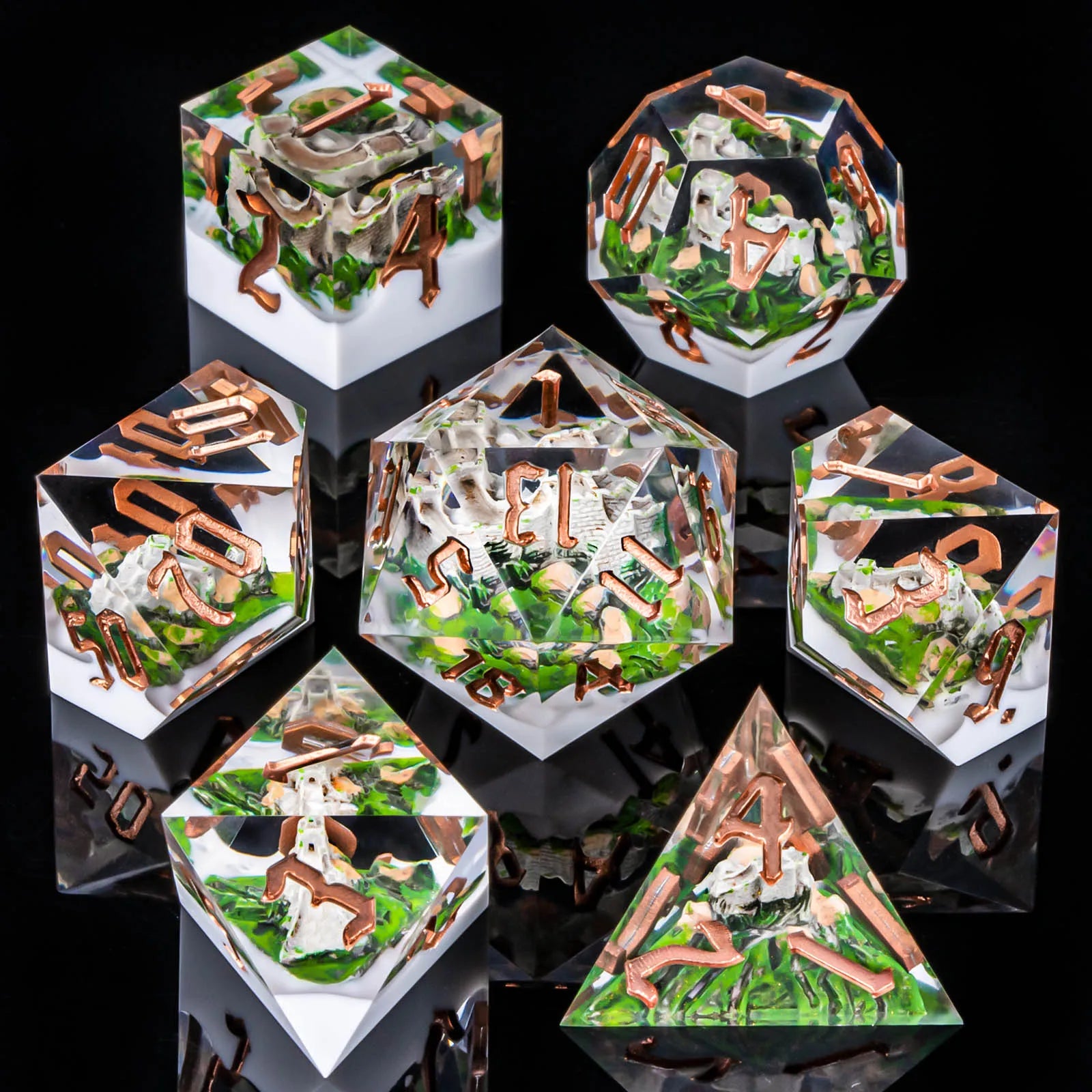 Sunshard – Resin 7‑Piece Dice Set