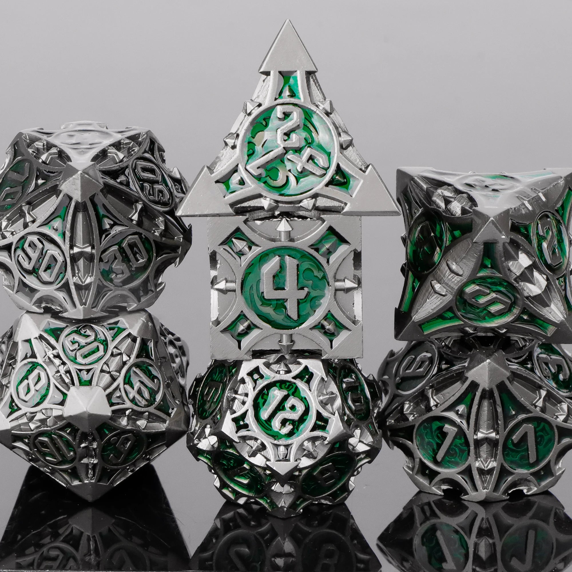 Ethereal Halo – Metal 7‑Piece Dice Set