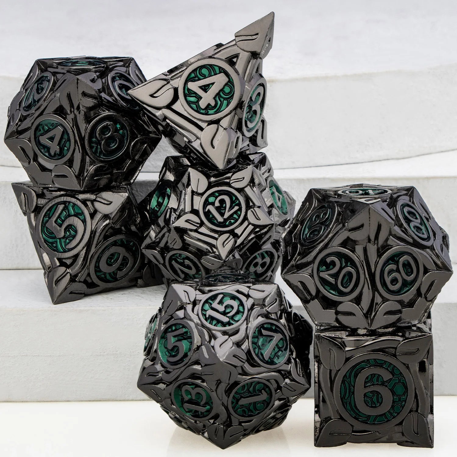 Ironflame – Metal 7‑Piece Dice Set