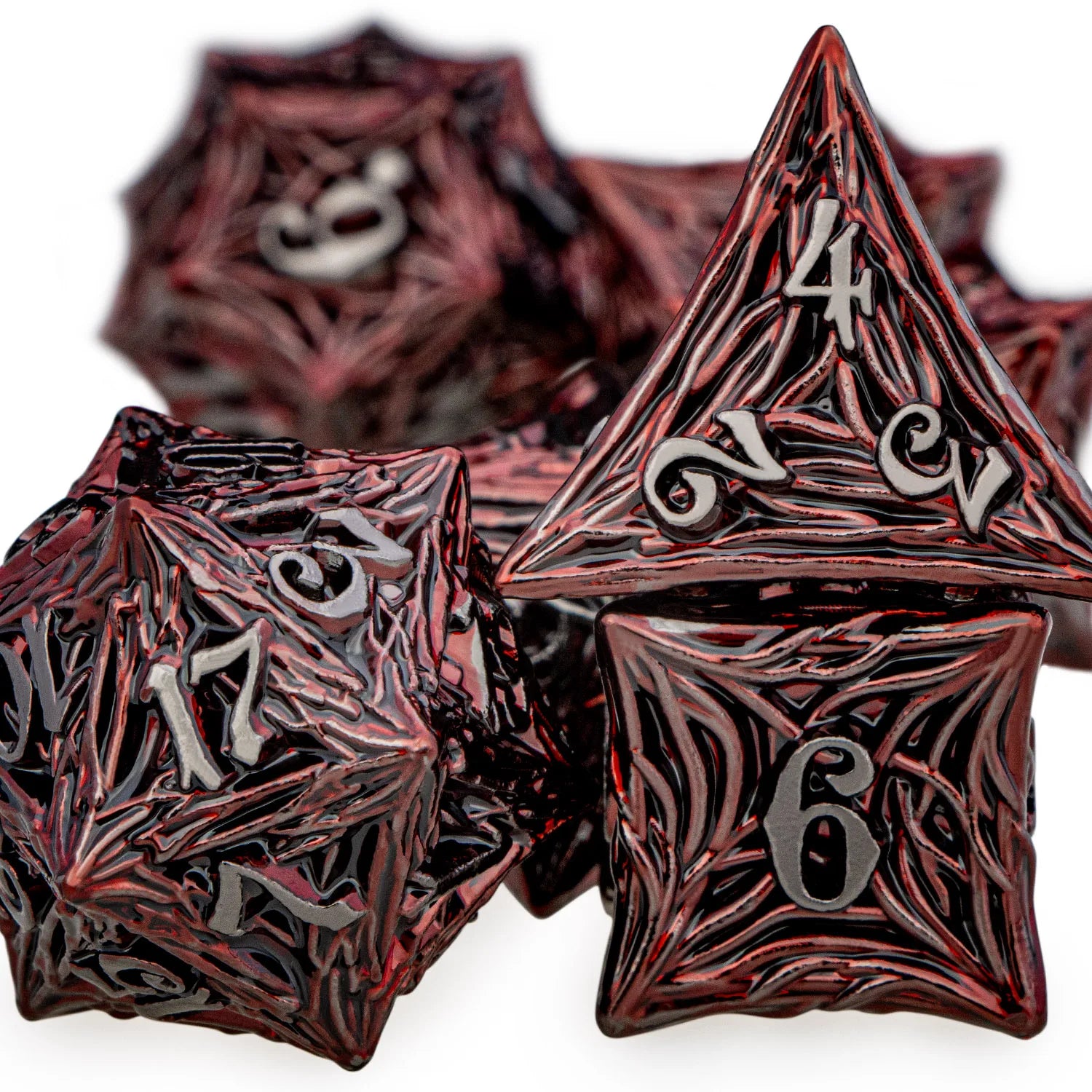 Ironflame – Metal 7‑Piece Dice Set