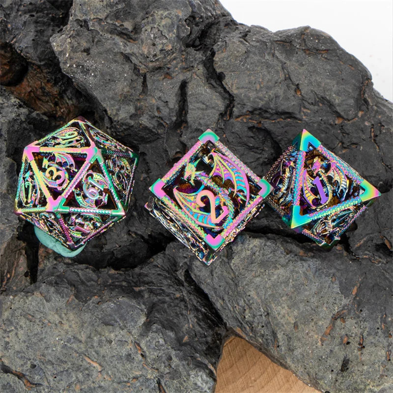 Flamecrest – Metal 7‑Piece Dice Set