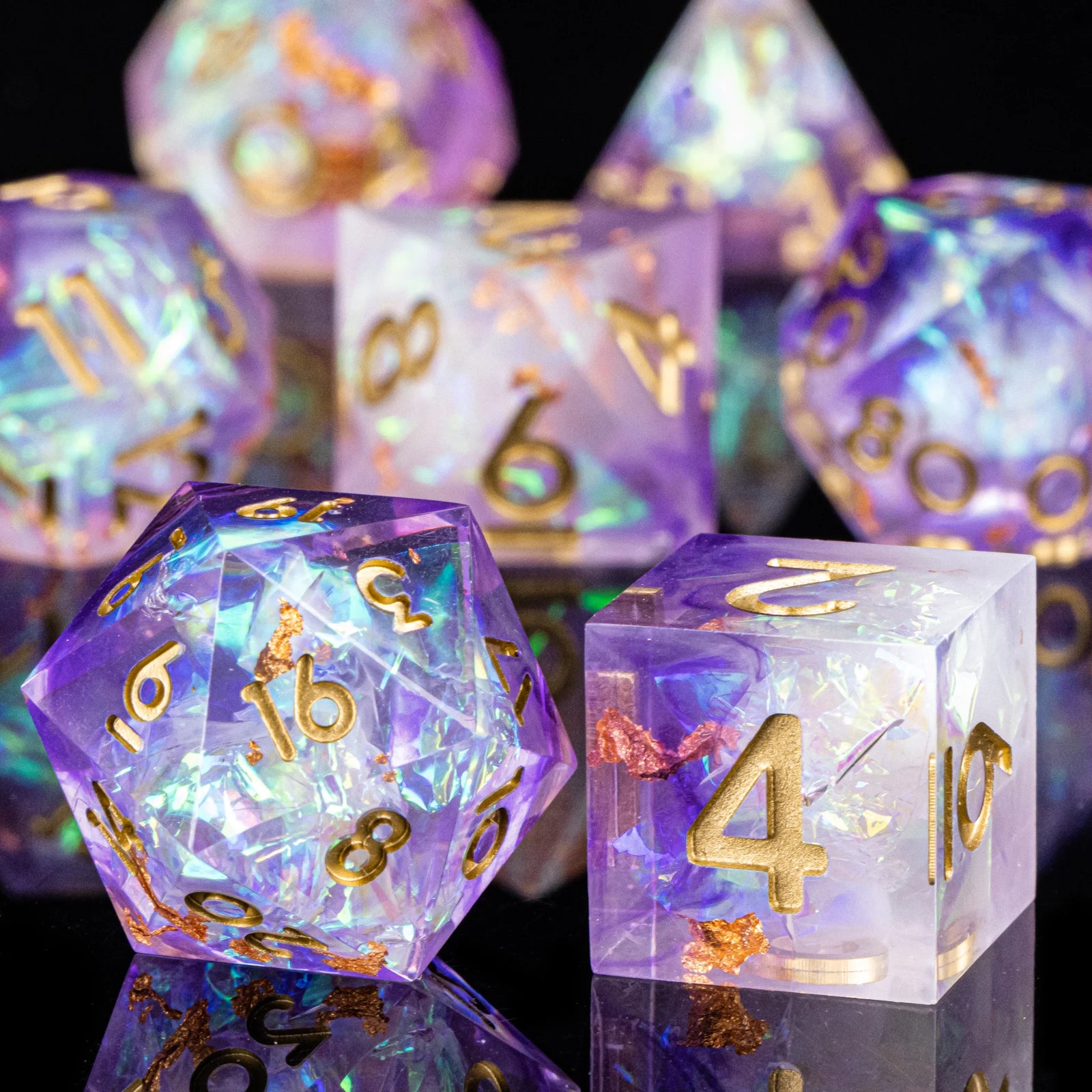 Celestial Halo – Resin 7‑Piece Dice Set