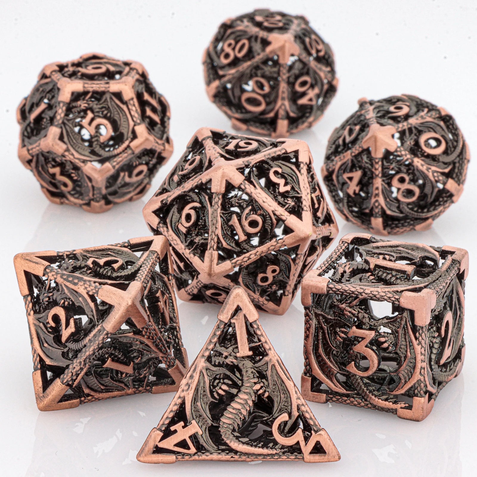 Flamecrest – Metal 7‑Piece Dice Set