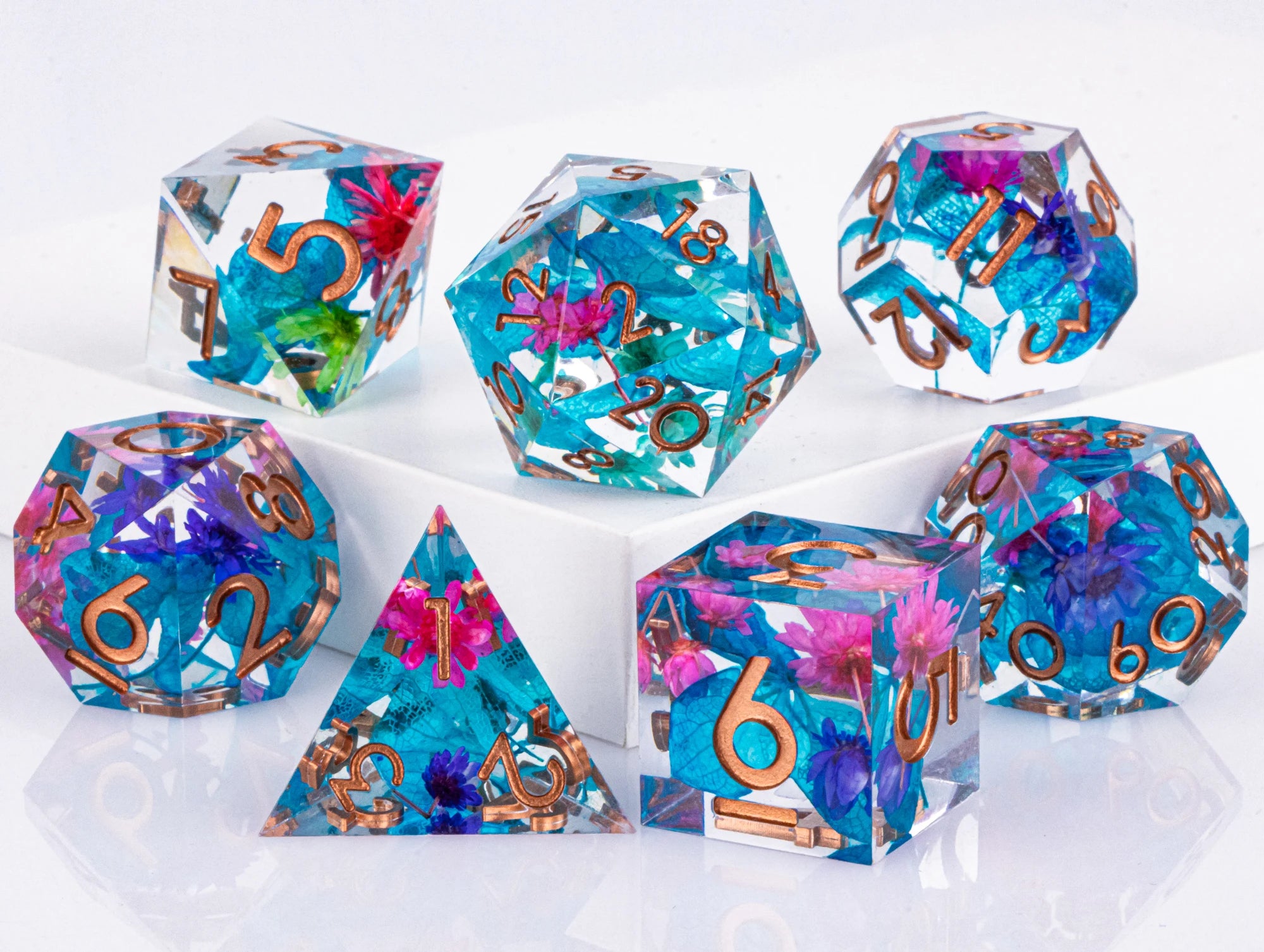 Celestial Halo – Resin 7‑Piece Dice Set