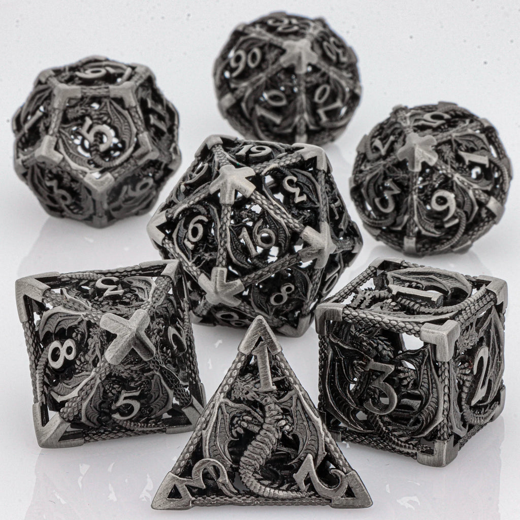 Flamecrest – Metal 7‑Piece Dice Set