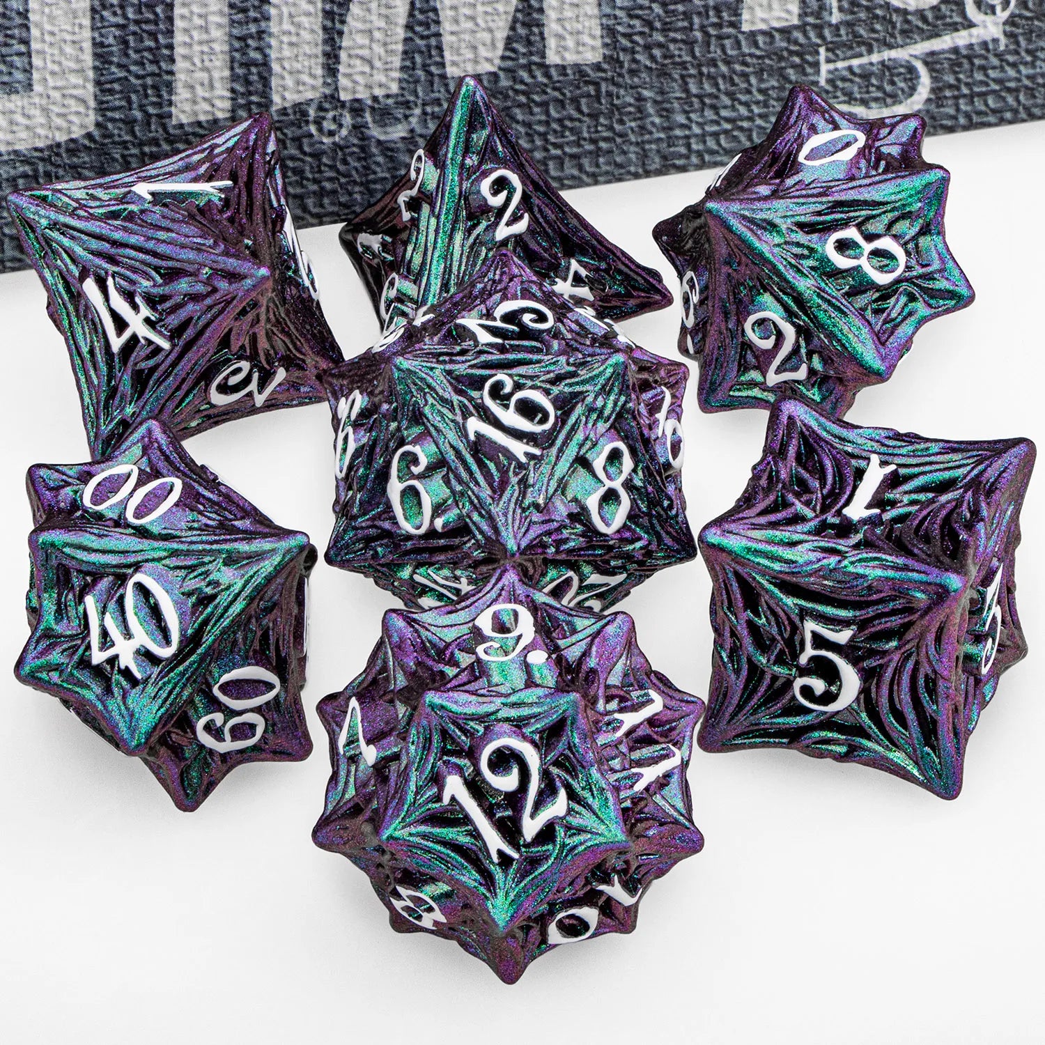 Ironflame – Metal 7‑Piece Dice Set