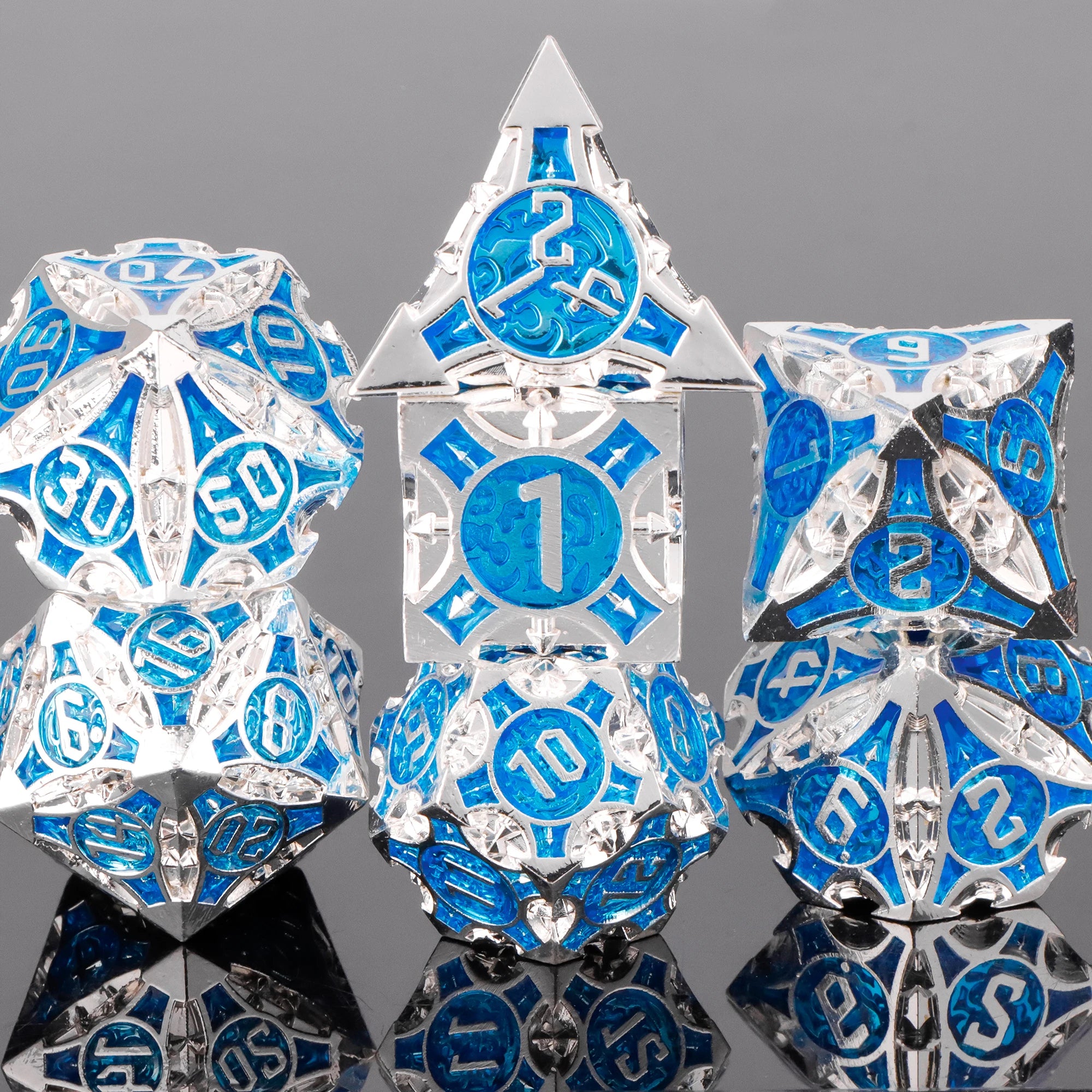 Ethereal Halo – Metal 7‑Piece Dice Set