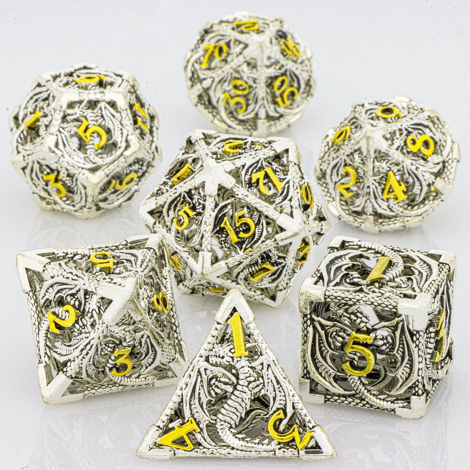 Flamecrest – Metal 7‑Piece Dice Set