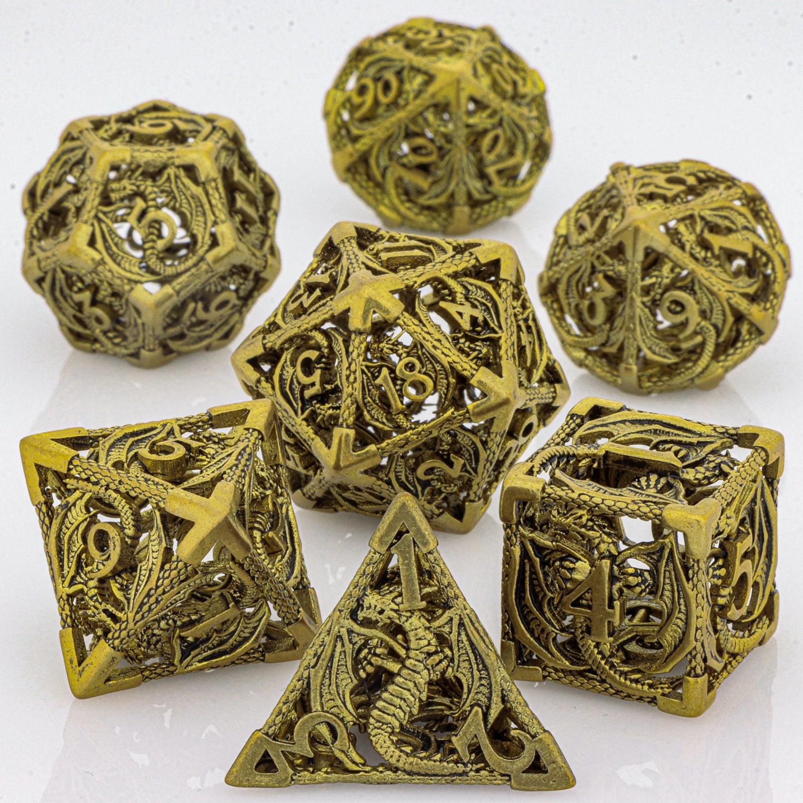 Flamecrest – Metal 7‑Piece Dice Set