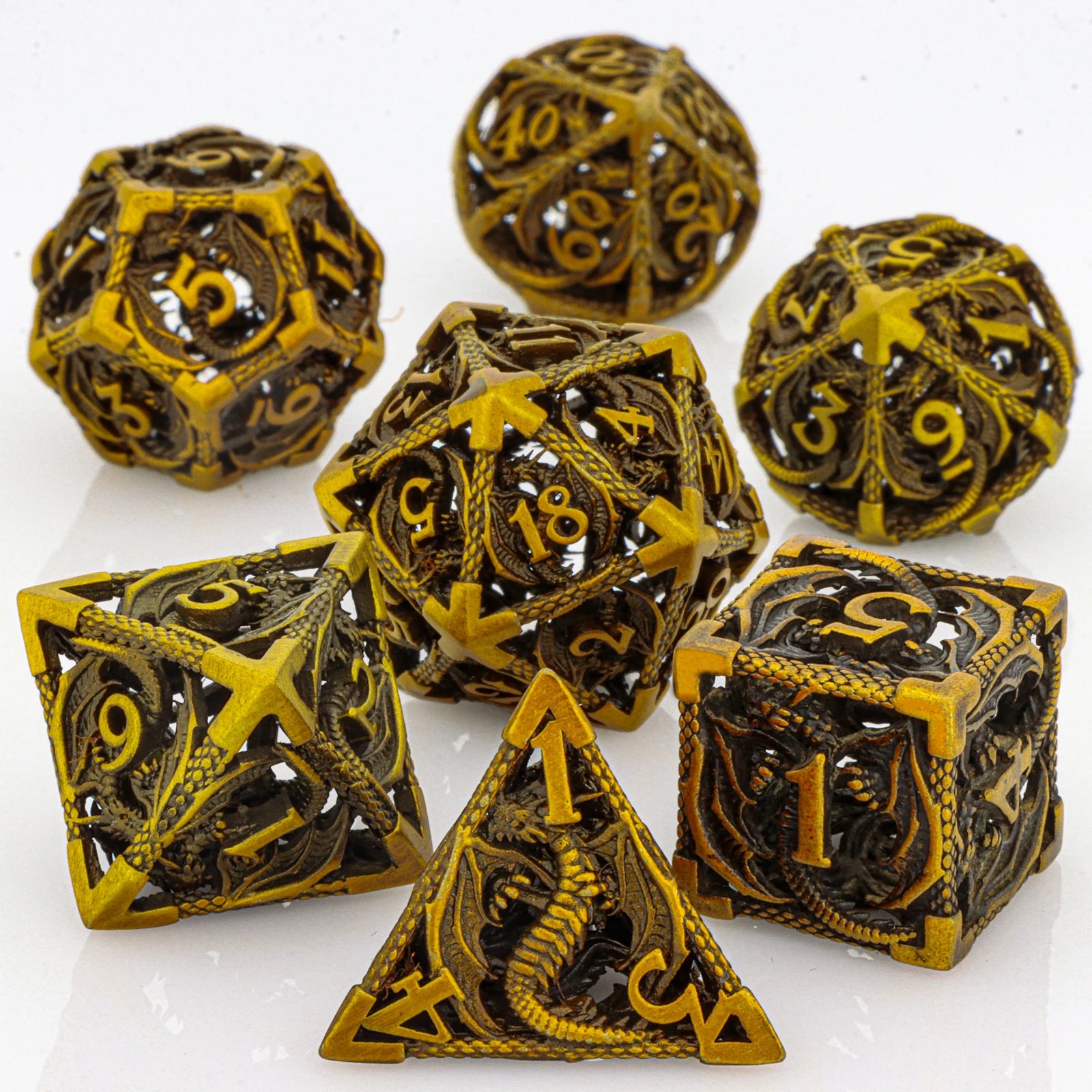 Flamecrest – Metal 7‑Piece Dice Set