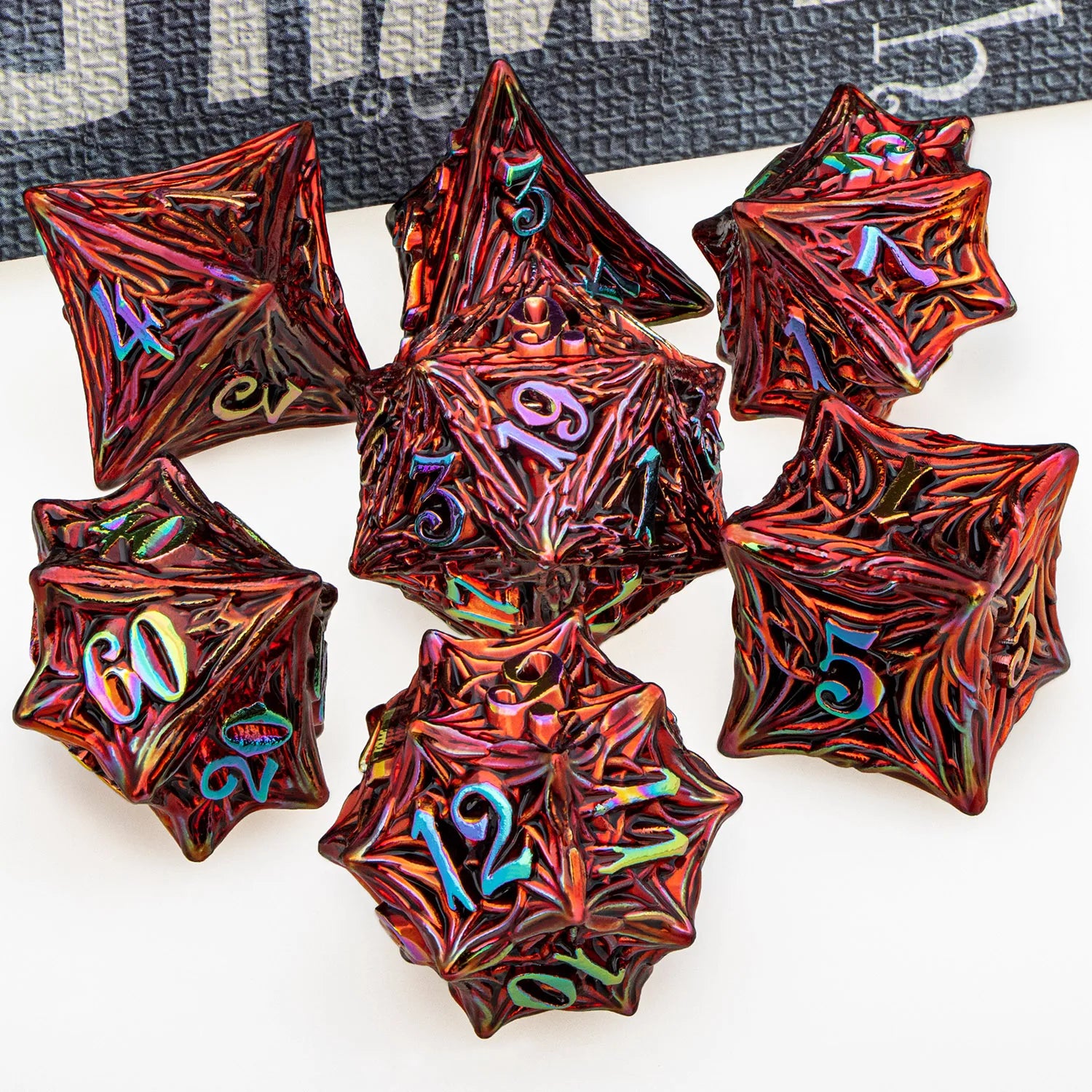 Ironflame – Metal 7‑Piece Dice Set
